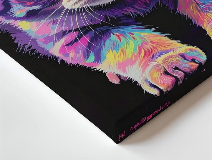 Psychedelic Neon Kitten Canvas – Electric Pop Surreal Cat Art - Gifitto