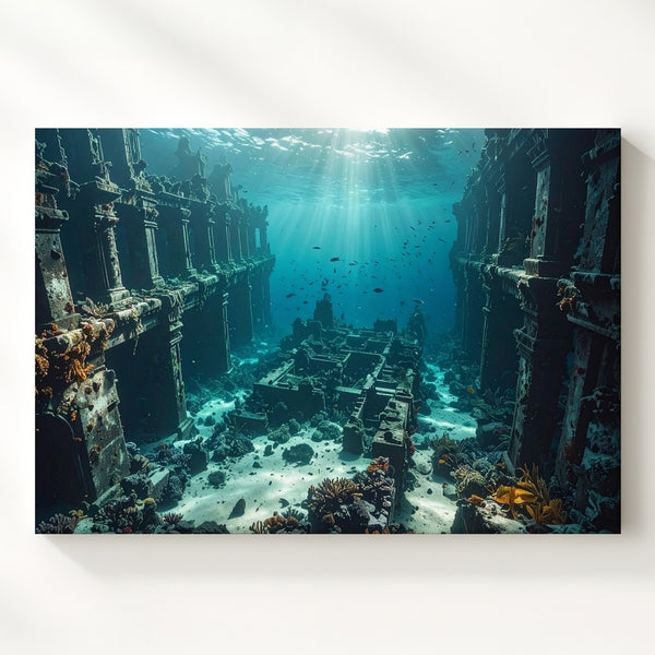 Sunken City Ruins Canvas – Mysterious Underwater Lost Civilization Art
