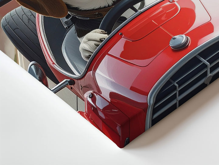 Beagle Racer Canvas – Whimsical Dog Driving Vintage Race Car Art - Gifitto