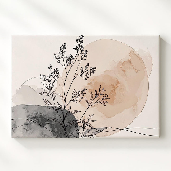 Line & Bloom Canvas – Minimalist Botanical Illustration with Neutral Watercolor - Gifitto