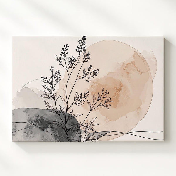 Line & Bloom Canvas – Minimalist Botanical Illustration with Neutral Watercolor