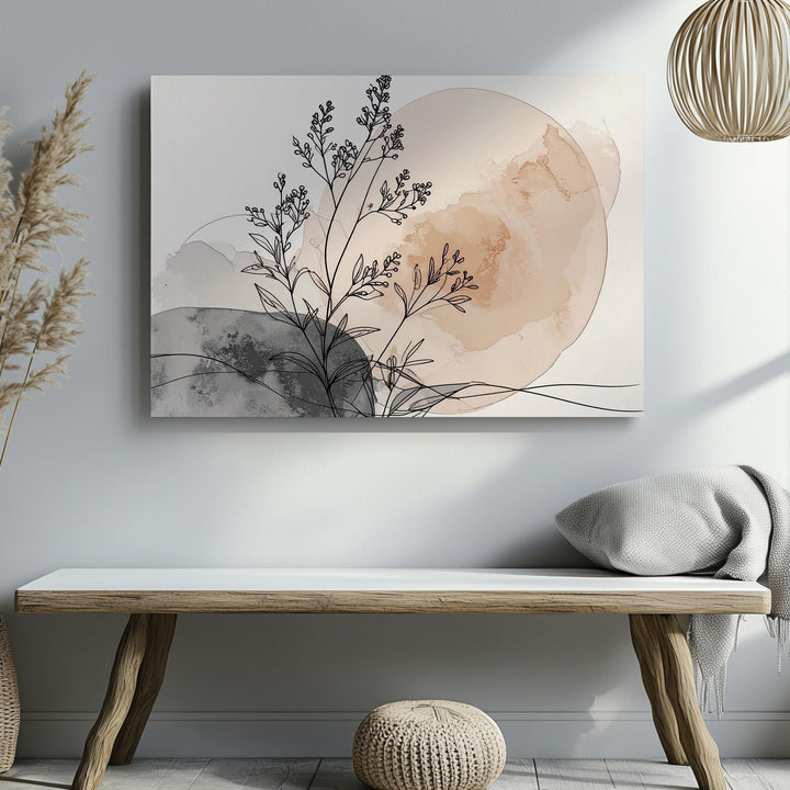 Line & Bloom Canvas – Minimalist Botanical Illustration with Neutral Watercolor - Gifitto