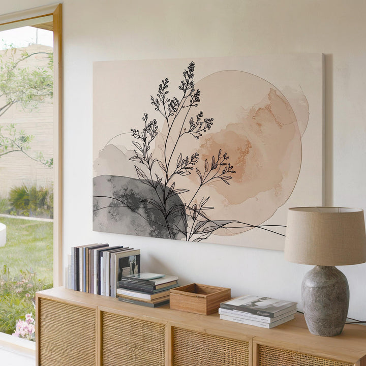 Line & Bloom Canvas – Minimalist Botanical Illustration with Neutral Watercolor - Gifitto
