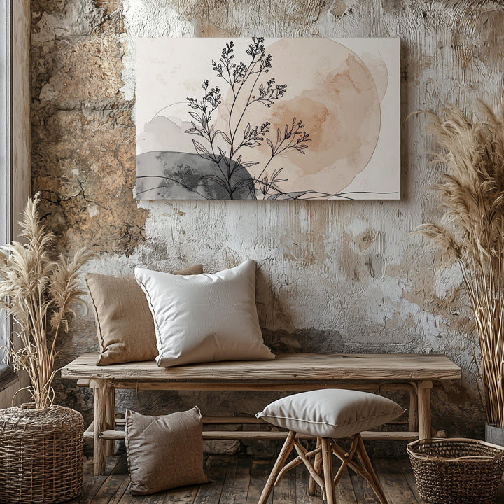Line & Bloom Canvas – Minimalist Botanical Illustration with Neutral Watercolor - Gifitto