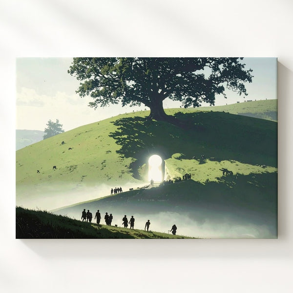 Keyhole Portal Canvas – Silhouette of Sacred Hill and Glowing Tree Wall Art - Gifitto