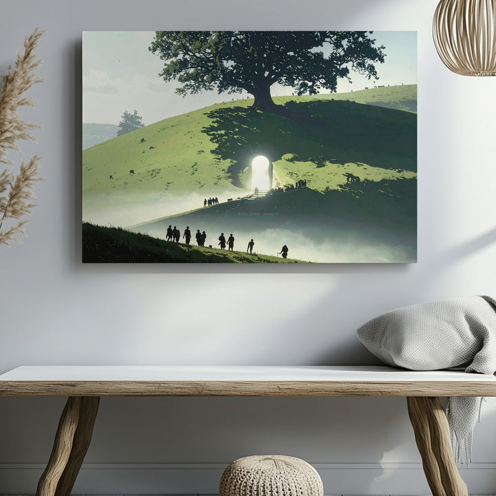 Keyhole Portal Canvas – Silhouette of Sacred Hill and Glowing Tree Wall Art - Gifitto