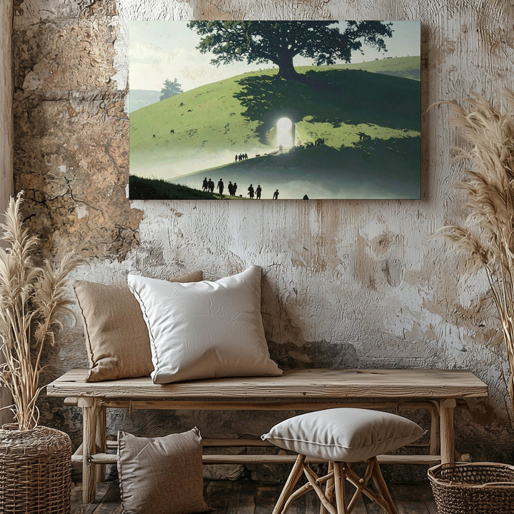 Keyhole Portal Canvas – Silhouette of Sacred Hill and Glowing Tree Wall Art - Gifitto