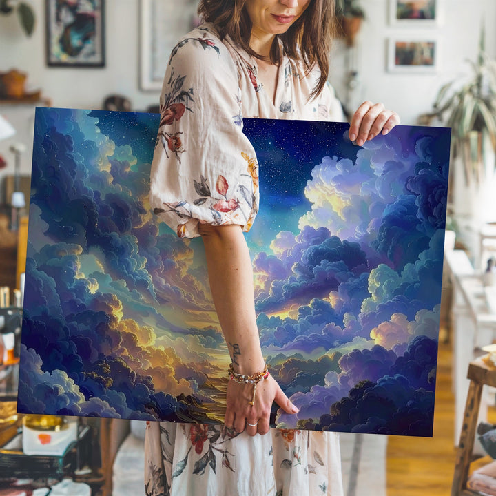 Ethereal Skyscape Canvas – Fluffy Clouds and Golden Lavender Stairway - Gifitto