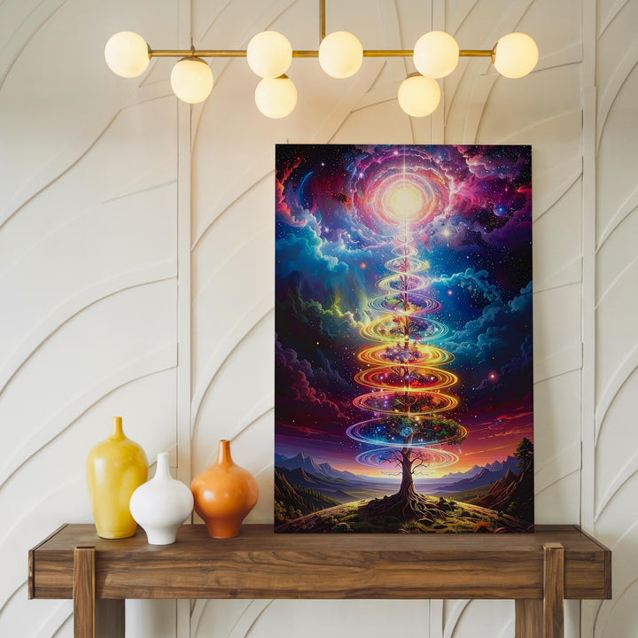 Cosmic Tree of Life Canvas – Spiraling Energy & Starry Sky Art - Gifitto