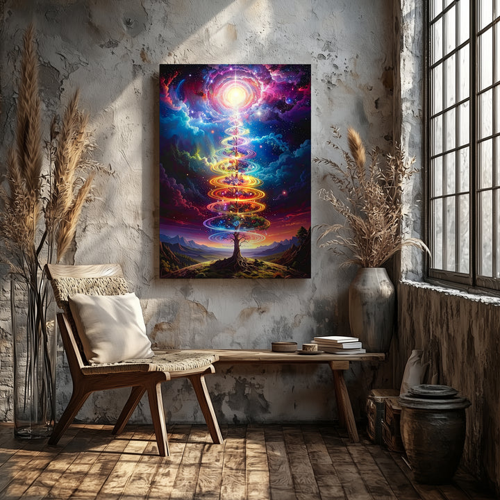 Cosmic Tree of Life Canvas – Spiraling Energy & Starry Sky Art - Gifitto