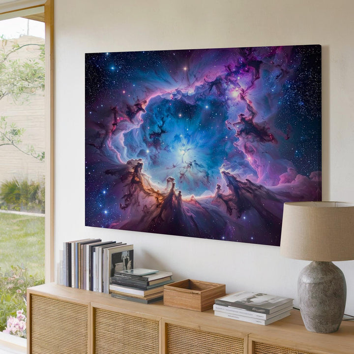 Glowing Blue Nebula Canvas – Vivid Cosmic Dust and Starfield - Gifitto