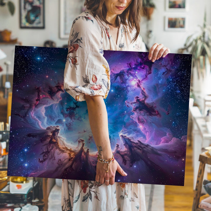Glowing Blue Nebula Canvas – Vivid Cosmic Dust and Starfield - Gifitto
