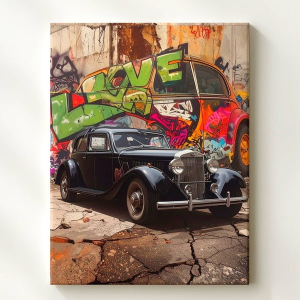 Vintage Rebel Canvas – 1930s Car Meets Urban Graffiti Wall Art - Gifitto