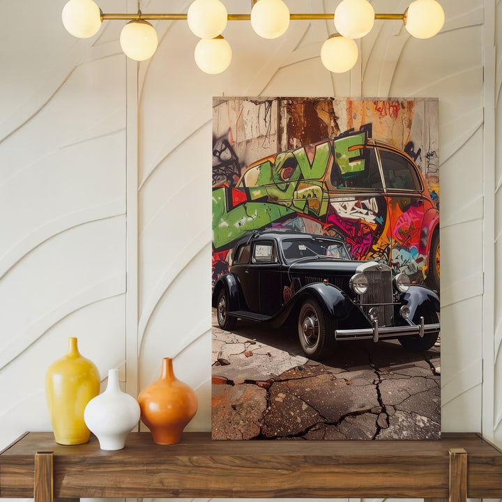 Vintage Rebel Canvas – 1930s Car Meets Urban Graffiti Wall Art - Gifitto