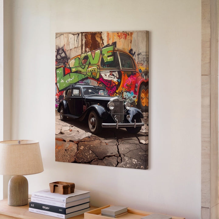 Vintage Rebel Canvas – 1930s Car Meets Urban Graffiti Wall Art - Gifitto