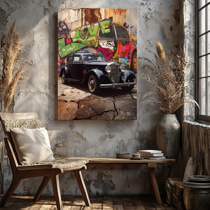 Vintage Rebel Canvas – 1930s Car Meets Urban Graffiti Wall Art - Gifitto