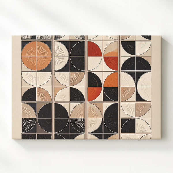 Modernist Grid Rhythm Canvas – Geometric Circles on Beige - Gifitto