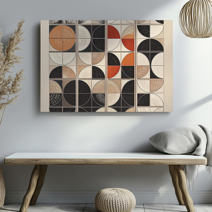 Modernist Grid Rhythm Canvas – Geometric Circles on Beige - Gifitto