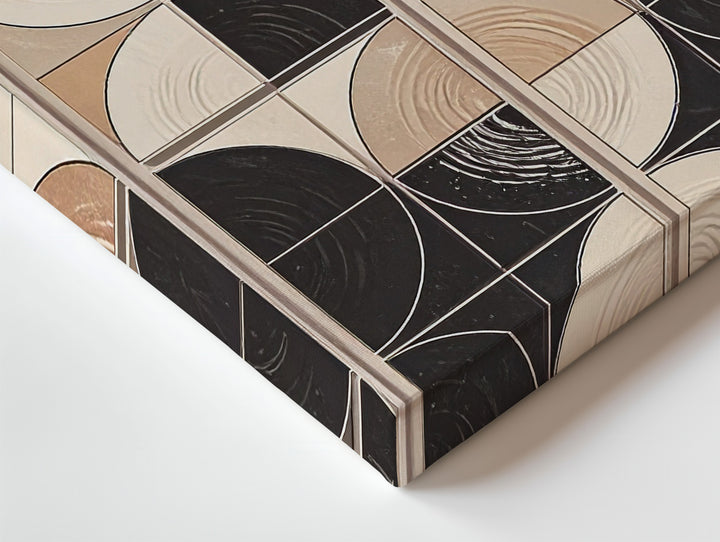 Modernist Grid Rhythm Canvas – Geometric Circles on Beige - Gifitto