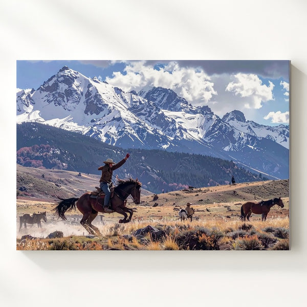 Rider’s Grit Canvas – Cowboy on Bucking Horse with Mountain Backdrop - Gifitto