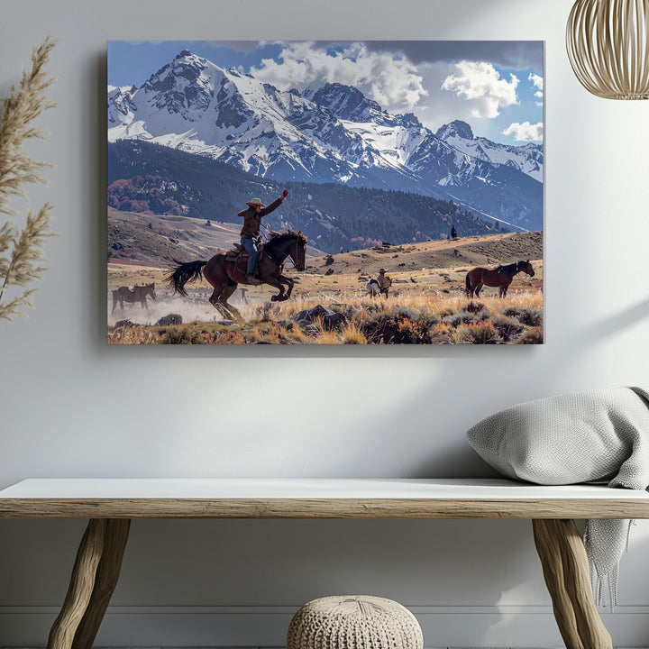 Rider’s Grit Canvas – Cowboy on Bucking Horse with Mountain Backdrop - Gifitto