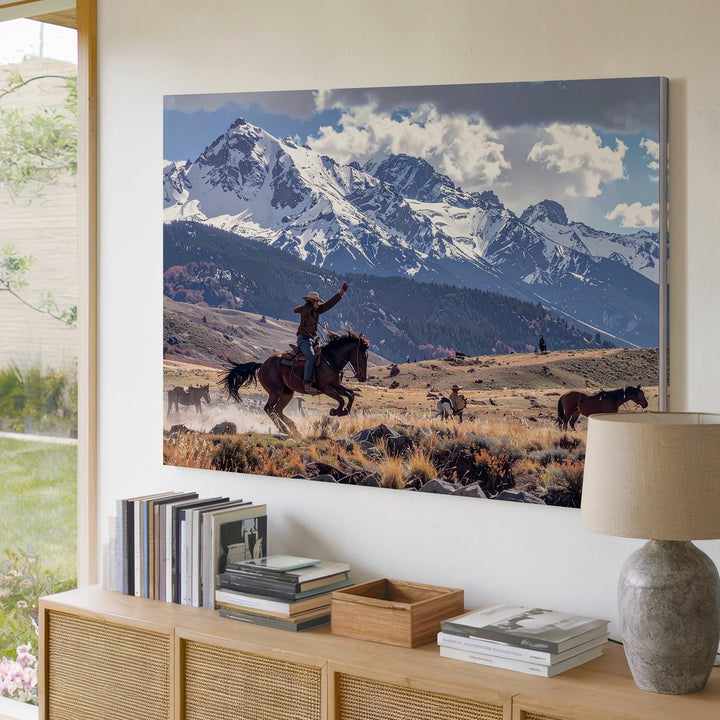 Rider’s Grit Canvas – Cowboy on Bucking Horse with Mountain Backdrop - Gifitto