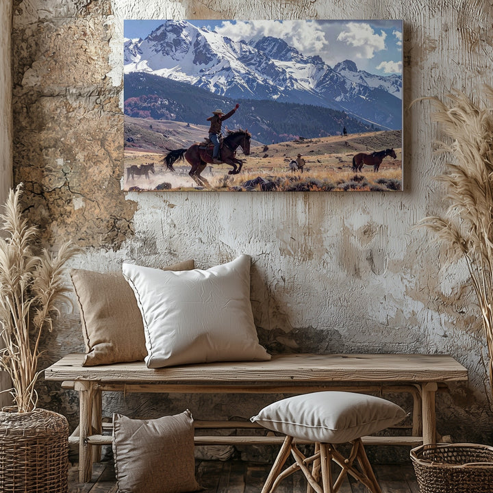 Rider’s Grit Canvas – Cowboy on Bucking Horse with Mountain Backdrop - Gifitto
