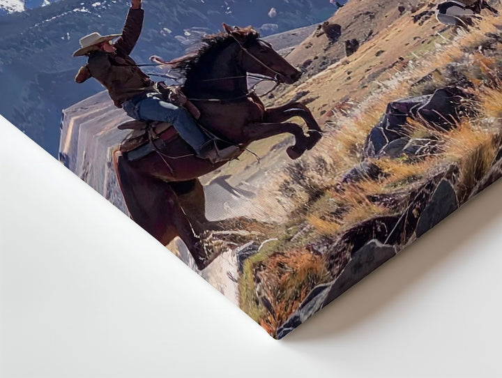 Rider’s Grit Canvas – Cowboy on Bucking Horse with Mountain Backdrop - Gifitto