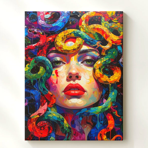 Technicolor Medusa Canvas – Vibrant Modern Goddess of Chaos Wall Art - Gifitto