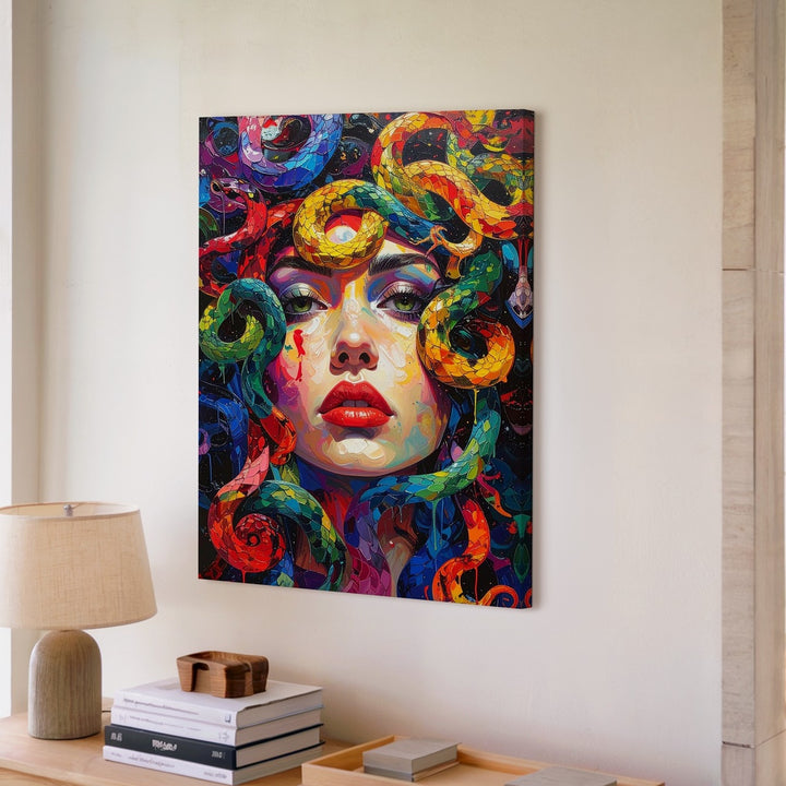 Technicolor Medusa Canvas – Vibrant Modern Goddess of Chaos Wall Art - Gifitto