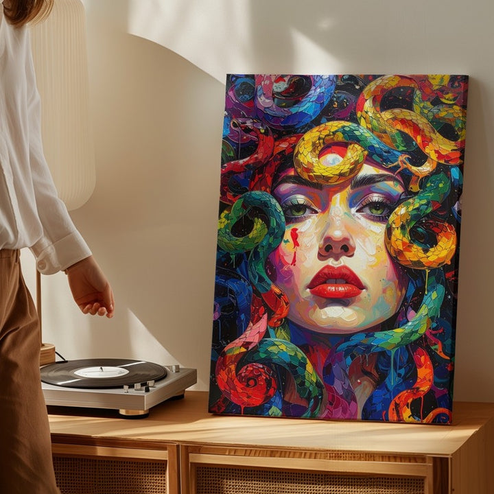 Technicolor Medusa Canvas – Vibrant Modern Goddess of Chaos Wall Art - Gifitto