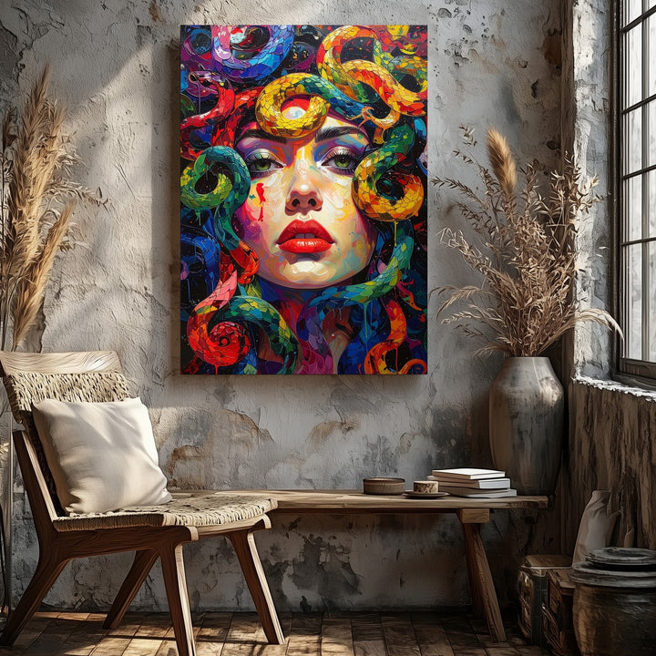 Technicolor Medusa Canvas – Vibrant Modern Goddess of Chaos Wall Art - Gifitto