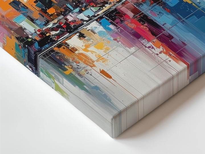 Vibrant Abstract City Skyline Canvas – Colorful Reflections on Water - Gifitto