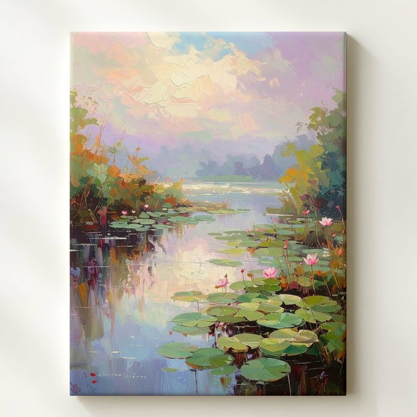 Impressionist Water Lily Pond Canvas – Pastel Monet-Inspired Art - Gifitto