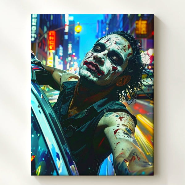 Madness in Motion Canvas – Cinematic Clown Scene Night Art - Gifitto