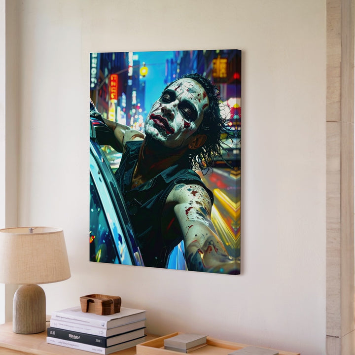 Madness in Motion Canvas – Cinematic Clown Scene Night Art - Gifitto