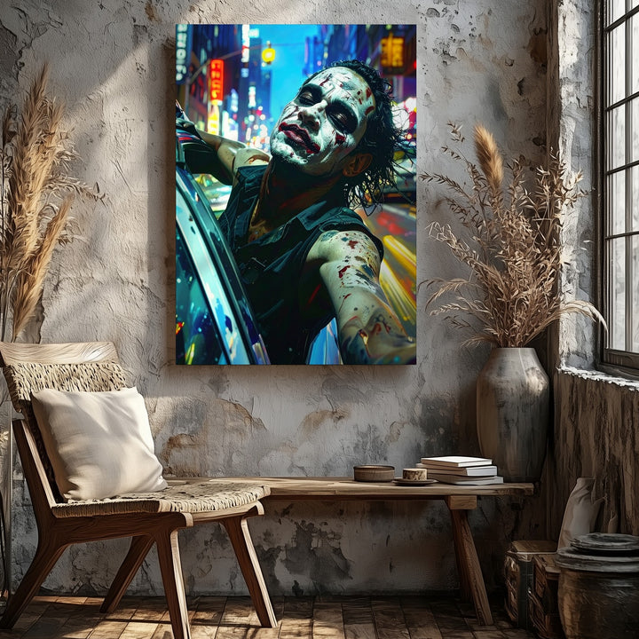 Madness in Motion Canvas – Cinematic Clown Scene Night Art - Gifitto