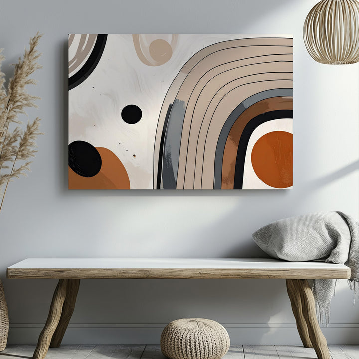 Boho Pathways Canvas – Terracotta Circles & Black Arches on Cream - Gifitto