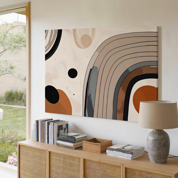 Boho Pathways Canvas – Terracotta Circles & Black Arches on Cream - Gifitto