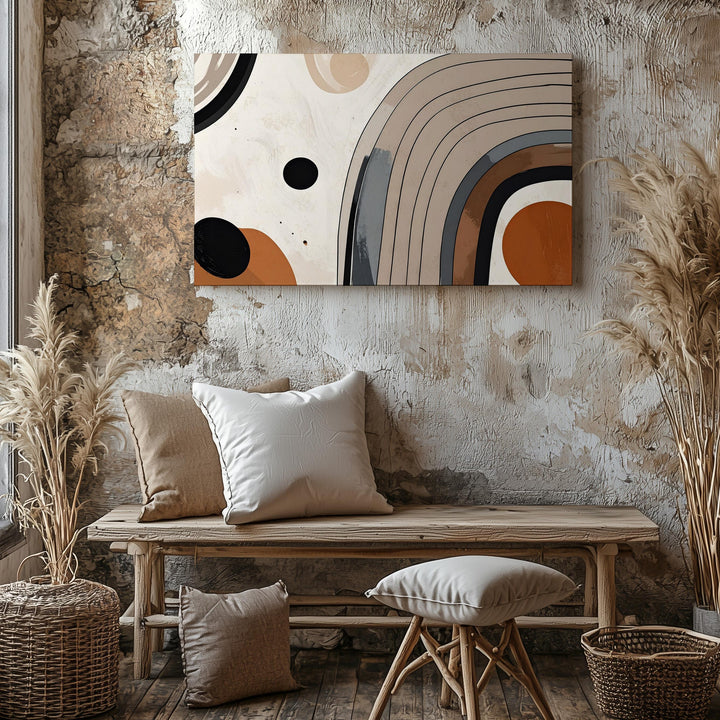 Boho Pathways Canvas – Terracotta Circles & Black Arches on Cream - Gifitto