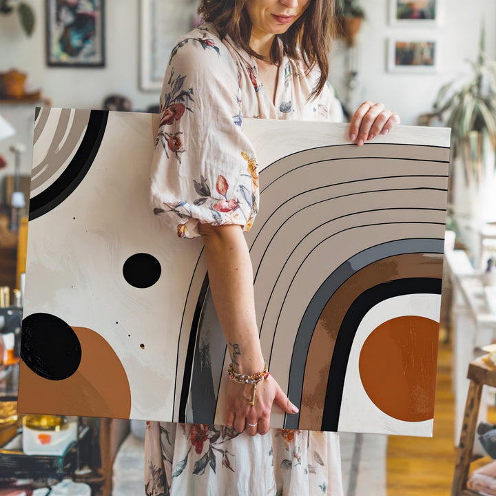 Boho Pathways Canvas – Terracotta Circles & Black Arches on Cream - Gifitto