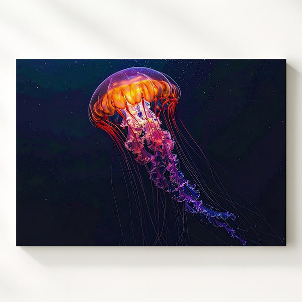 Glowing Jellyfish Canvas – Minimalist Underwater Art with Luminous Beauty
