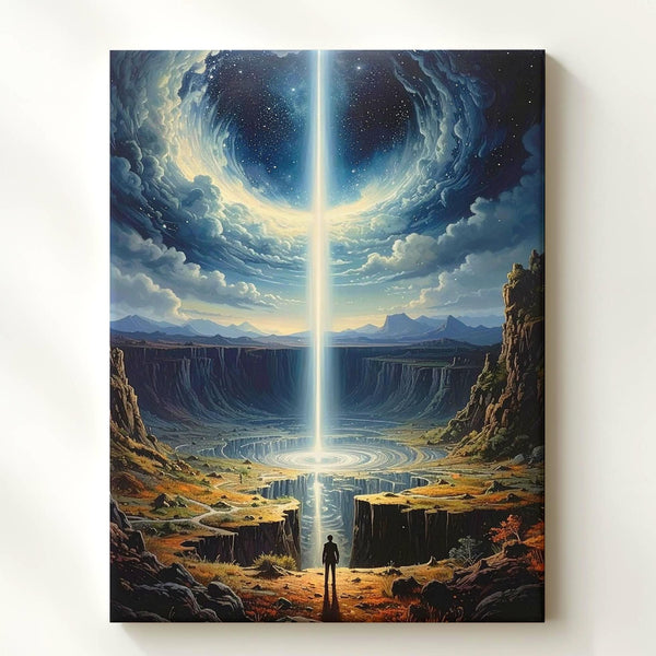 Cosmic Discovery Canvas – Surreal Landscape & Light Beam Art - Gifitto