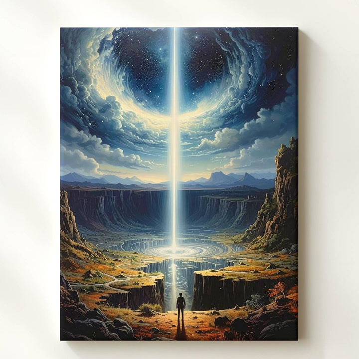 Cosmic Discovery Canvas – Surreal Landscape & Light Beam Art - Gifitto