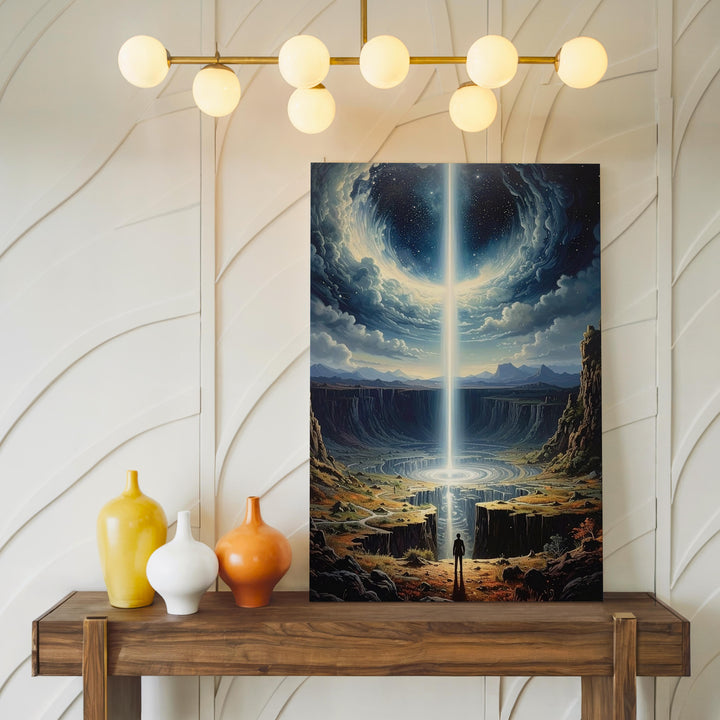 Cosmic Discovery Canvas – Surreal Landscape & Light Beam Art - Gifitto