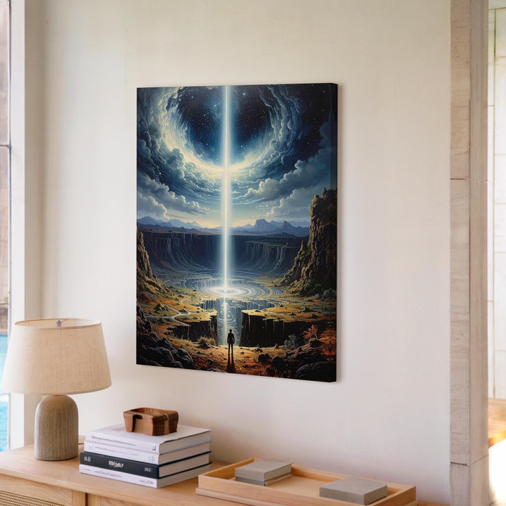 Cosmic Discovery Canvas – Surreal Landscape & Light Beam Art - Gifitto
