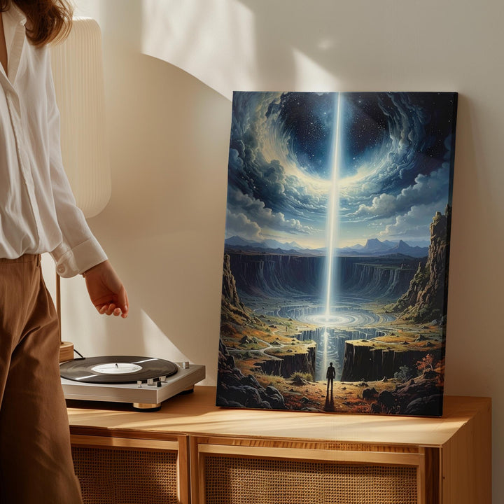 Cosmic Discovery Canvas – Surreal Landscape & Light Beam Art - Gifitto