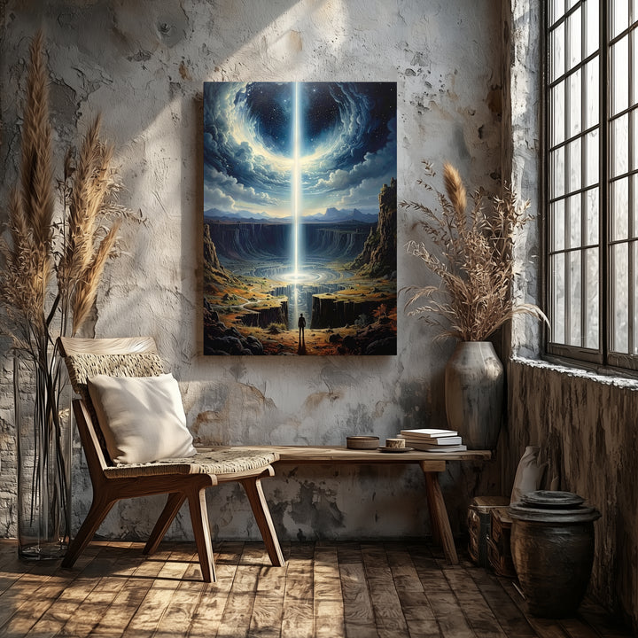 Cosmic Discovery Canvas – Surreal Landscape & Light Beam Art - Gifitto