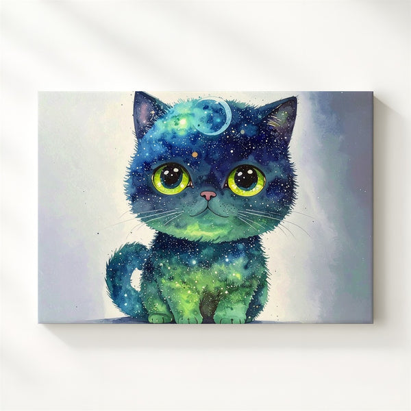Cosmic Cat Canvas – Whimsical Galactic Creature with Planetary Eyes - Gifitto