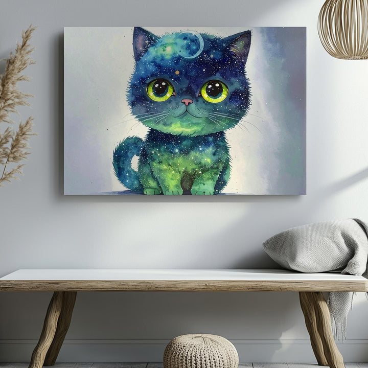 Cosmic Cat Canvas – Whimsical Galactic Creature with Planetary Eyes - Gifitto